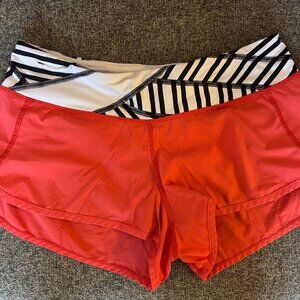 Lululemon Speed Shorts (Size 6) Red, Black/White Band, Neon Accents Vintage EUC